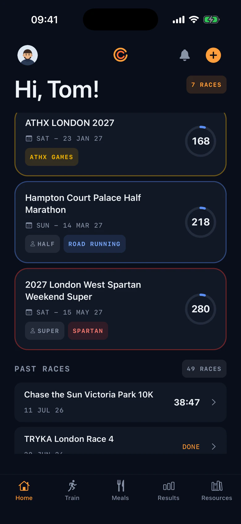 Upcoming races from three series above the past-races list